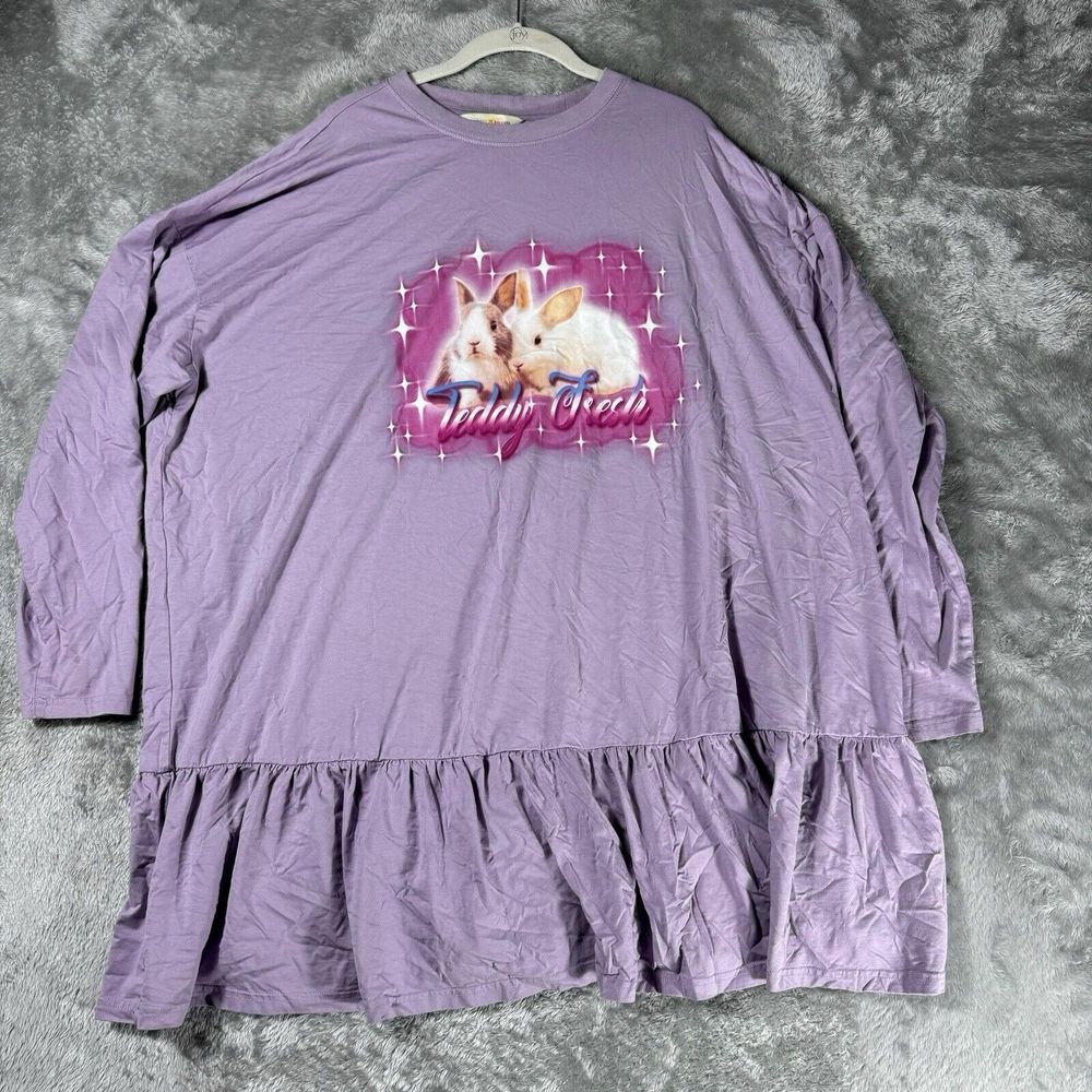 Teddy Fresh Dress L/XL Purple Bunny Baby Doll Shirt Lavender Stretch Retro‎ 80s